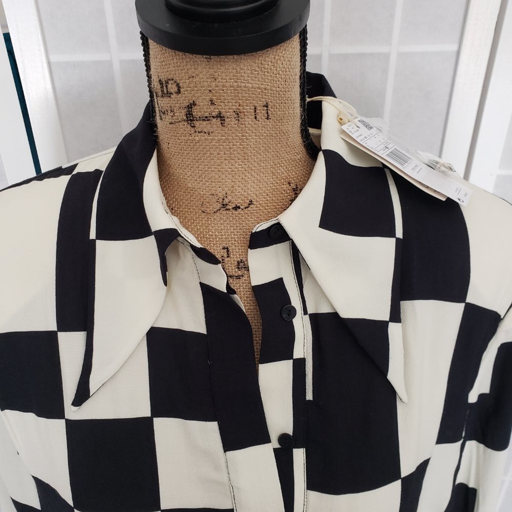 Nwt - Mango (Mng) Button Front Geo Print Shirt Dr… - image 6